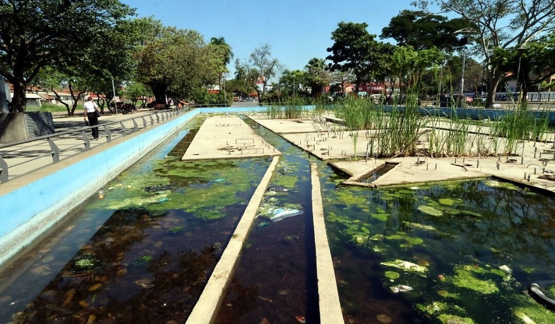 El abandono convierte a las fuentes danzantes en piscinas de aguas verdes y basura